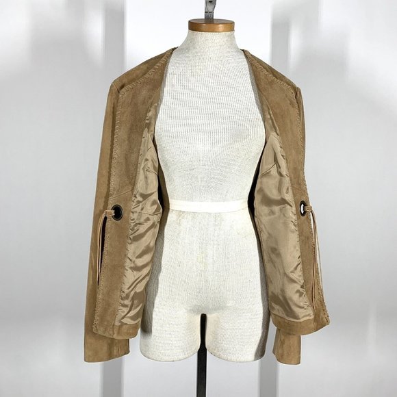 Michael Kors Tan Suede Leather Jacket Women’s Sz L Fringe - Picture 5 of 11
